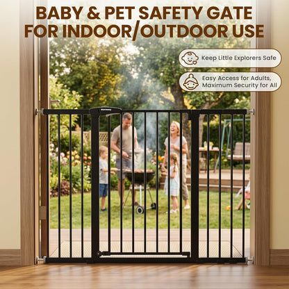 Mumeasy Baby Gate Extra Wide, 29.7-51'' Pressure Mounted Dog Gate with Walk Thru Door, Auto Close Pet Gate for House, Stairs, Doorways,Black