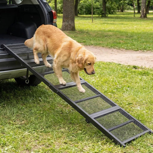 HOOBRO 70.8" Folding Dog Ramp for Car, 4-Fold Pet Ramp for Car SUV Couch, Extra Long Dog Ramp for Large Dogs Senior Pets, Non-Slip Walking Surface, Portable Design, Black BK08PT03