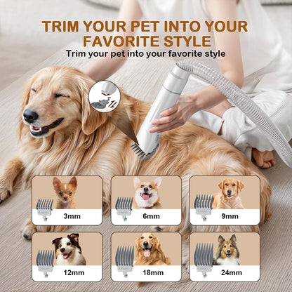 Dog Grooming Vacuum, Dog Grooming Kit with Pet Clipper Nail Grinder, 3 Suction Modes Dog Brush Vacuum with 6 Pet Grooming Tools (White)