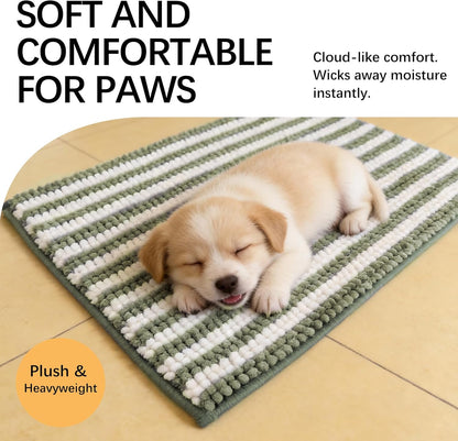Dog Door Mat for Muddy Paws - Absorbent Quick-Dry Non-Slip Washable Chenille Pet Rug, Indoor Entryway Mat for Front Door & Crate (Brown, 24" L*16" W)