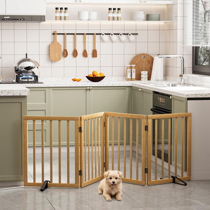 Freestanding Dog Gates Indoor, 3-Panel Pet Gates with 2 Metal Stands and 360° Hinge, 24" H Foldable Dog Gate for Stairs, Doorway, Kitchen, Expands Up to 55" Fully Assembled - Black Walnut