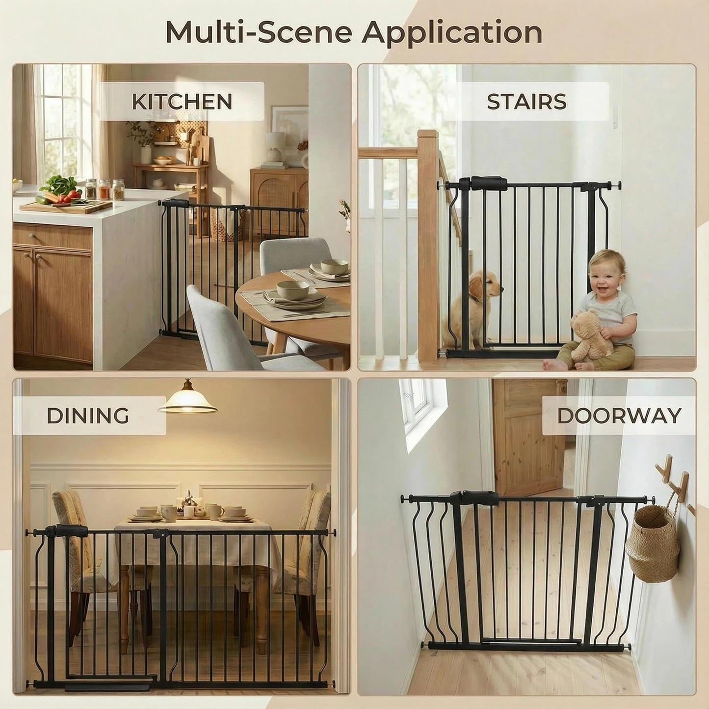 Extra Wide 76.4-81 Inch Large Baby Gates for Stairs, Doorways - No Drilling, Pressure Mounted Pet Gates for Kids & Dogs