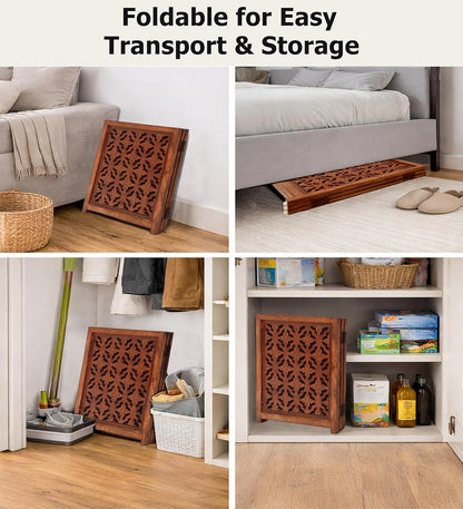 Croft&Cane Wooden Foldable Pet Dog Safety Gate – 3 Panel Freestanding Indoor Pet Fence (20 inches W x 24 inches H) – Hand-Carved Solid Wood & MDF – Fully Assembled - Antique Brown