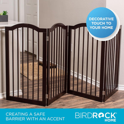 INTERNET'S BEST Arched Top Dog Gate | 4 Panel, 24" H Wooden Pet Barrier for Dogs or Cats | Freestanding Folding Room Divider for Doorways, Hallways, Stairs, and Porch | Portable, Extra Wide | Espresso