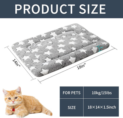 Dog Bed Mat, Reversible Crate Pad & Cute Dog Bed - Machine Washable Kennel Mat with Ultra Soft for Small Dogs (Cool/Warm), 24" x 18", Grey&Star