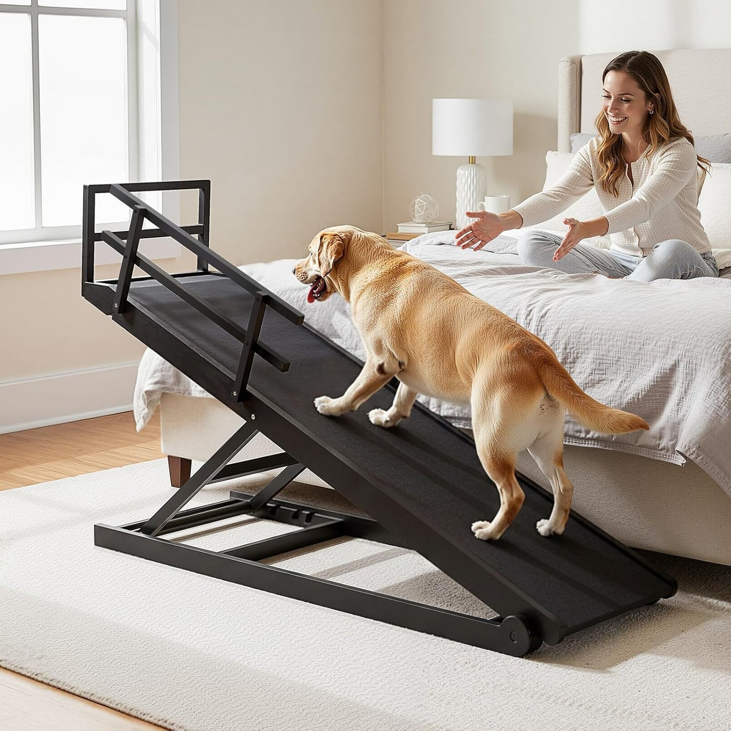 ABORON Antislip Dog Ramp, Adjustable Folding Pet Ramp for Small & Large Old Dogs & Cats, High Traction Portable Rubber Paw Ramps, Supports up to 200 lbs, Used for Bed Couch SUV, 39.3'' Long