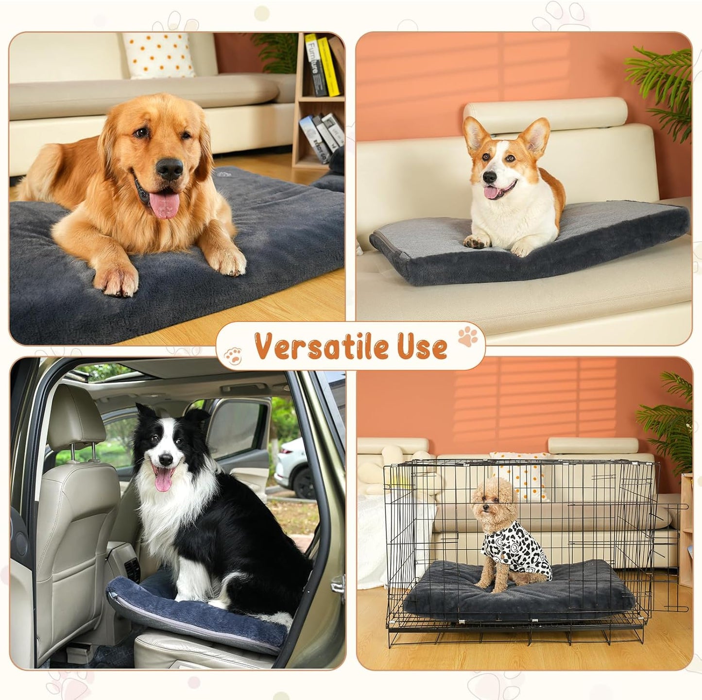 EMPSIGN Stylish Dog Bed Mat Dog Crate Pad Mattress Reversible (Cool & Warm), Water Proof Linings, Removable Machine Washable Cover, Firm Support Pet Crate Bed for Small to XX-Large Dogs, Grey