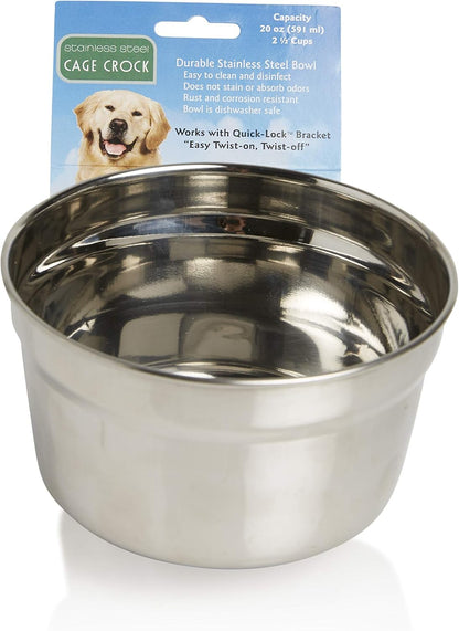 Lixit® Stainless Steel Kennel Food or Water Bowl - Non Spill Hanging Removable Crate Bowls - Carrier Cage Dish for Dogs or Cats for Feeding and Drinking (Stainless Steel, 10 Ounce)