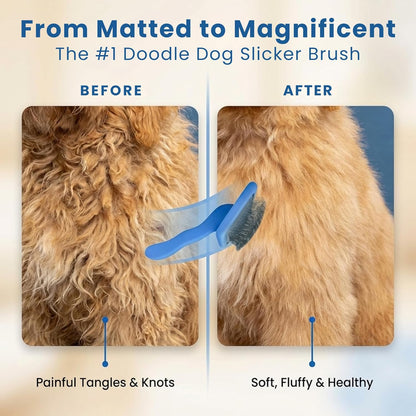 We Love Doodles Large Slicker Brush & Lavender Detangler Spray Pack - for Long-Haired Dogs, Dog Leave-In Conditioner for Reducing Mats, Knots & Tangles, Dematting & Conditioning Kit, 16 oz
