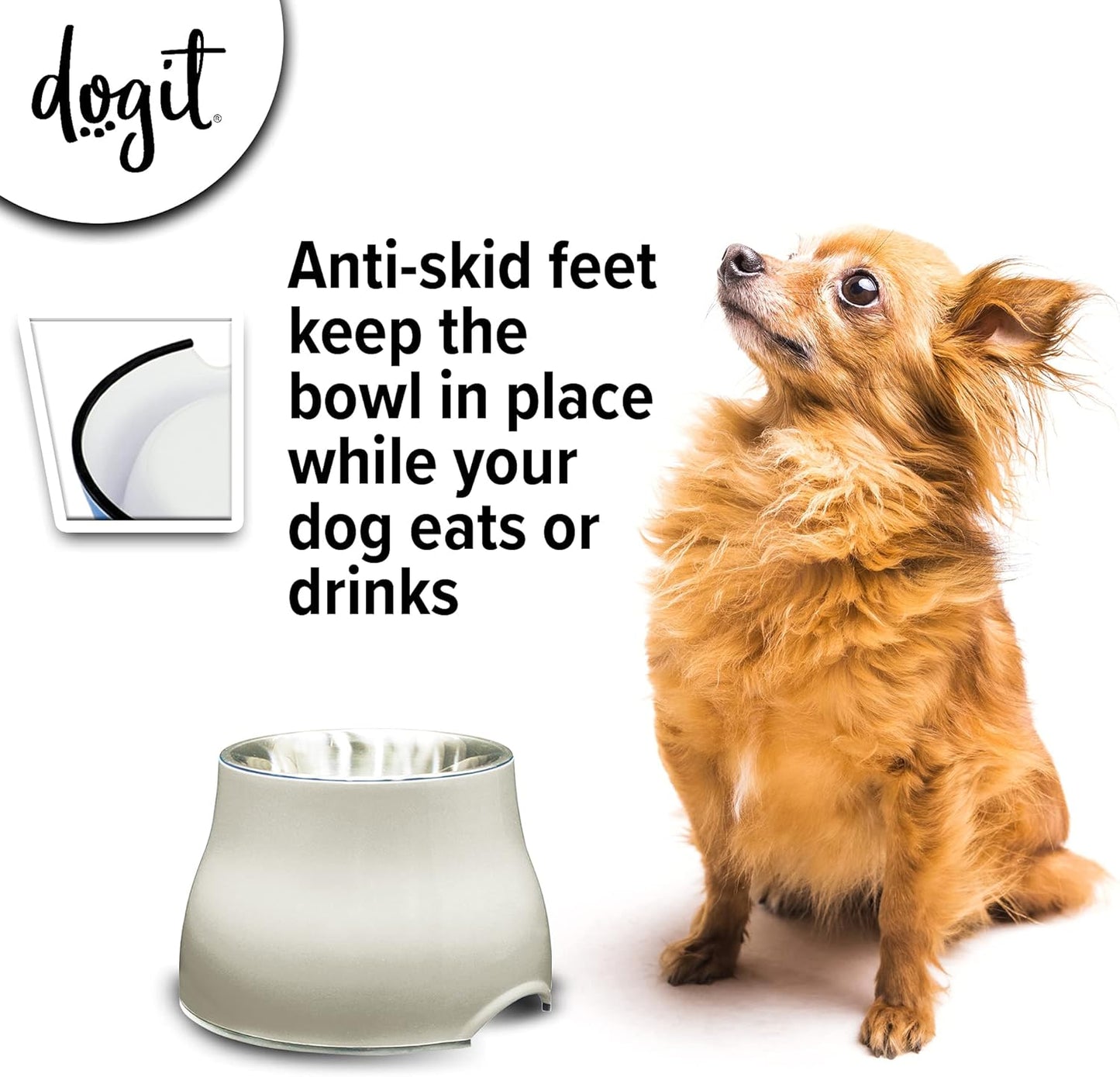 Dogit Elevated Dog Bowl, Stainless Steel Dog Food and Water Bowl for Large Dogs, White, 73753