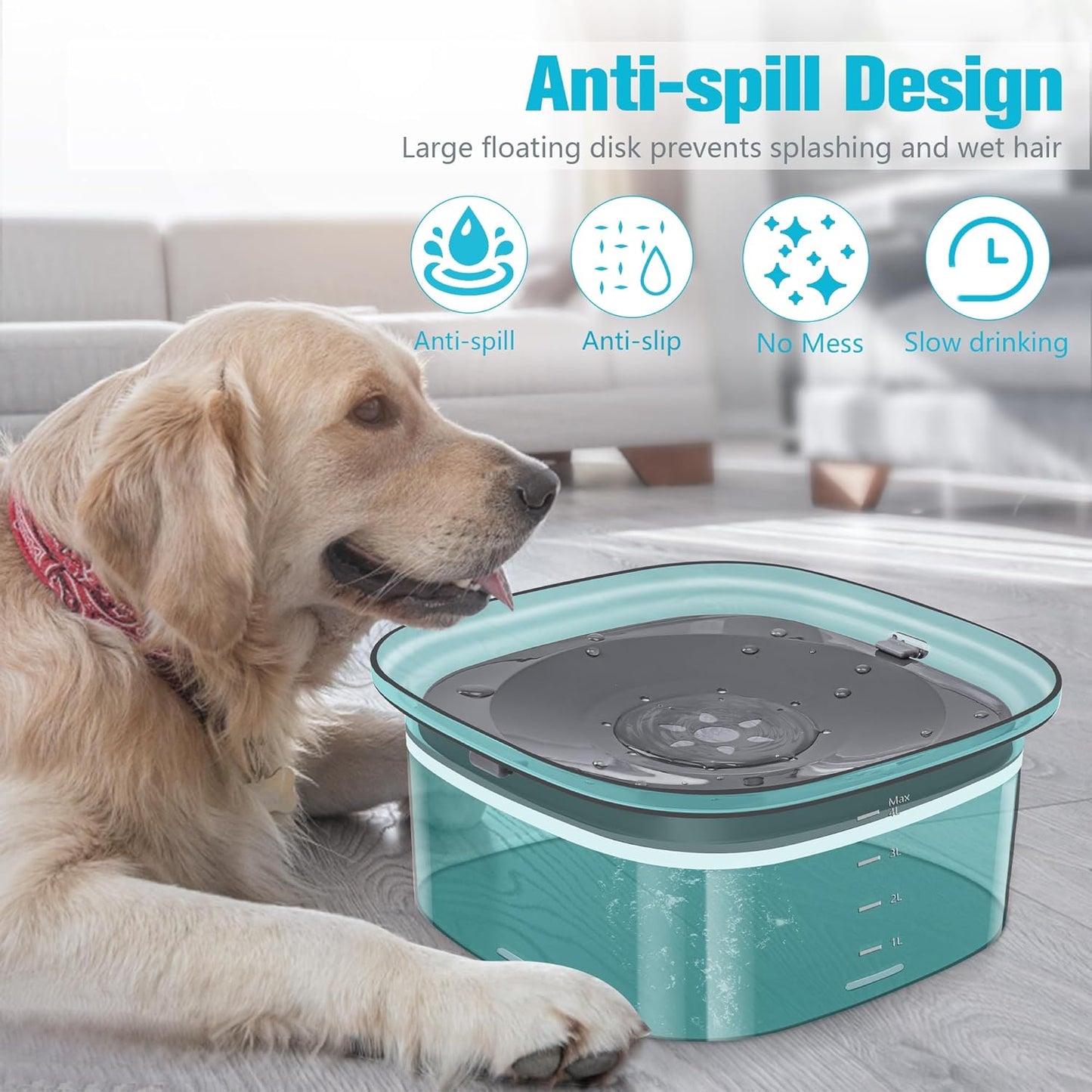 UPSKY 70oz Dog Water Bowl 2L No Spill Dog Bowls Large Capacity Spill Proof Slow Water Feeder, No Splash Pet Water Dispenser Vehicle Carried Travel Slow Drinking Bowl for Messy Drinkers