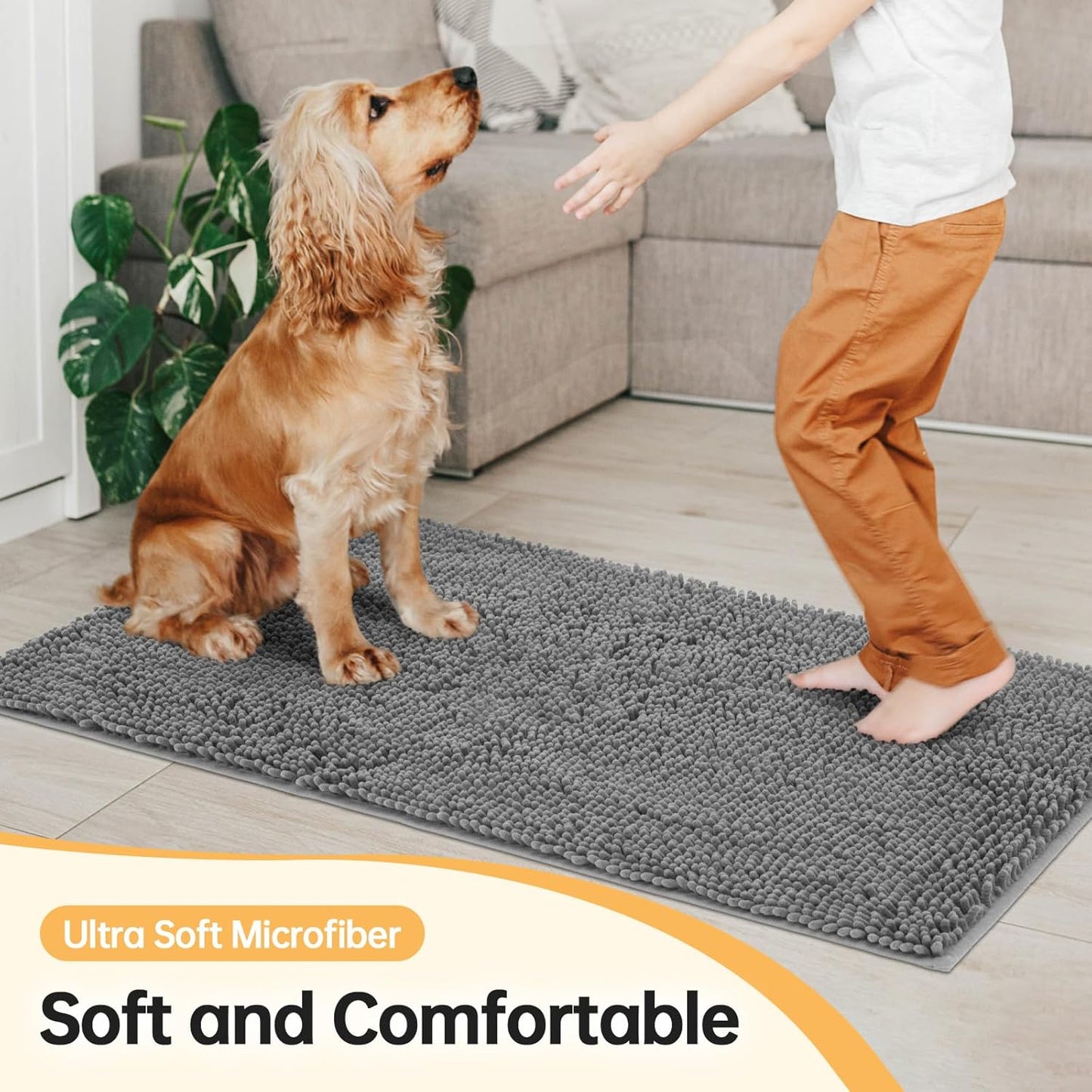 Absorbent Dog Door Mat for Muddy Paws, 60" x 24" Chenille Indoor Mats for Entryway, Trap Dirt Front Door Mat Indoor Entrance Washable Non Slip Soft