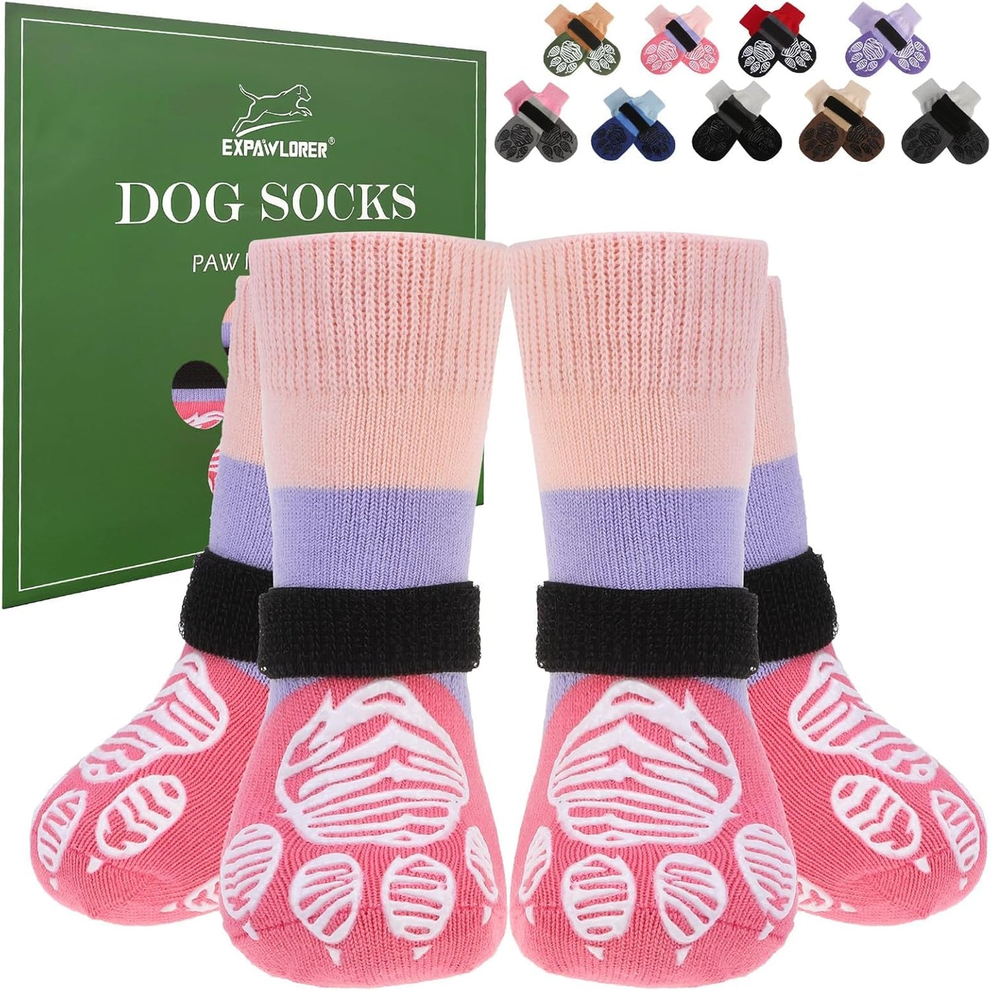 EXPAWLORER Anti Slip Dog Socks to Prevent Licking Paws, Dog Shoes for Hot Pavement Walk, Dog Booties for Hardwood Floors, Dog Boots & Paw Protectors with Grippers for Small Medium Large Senior Dogs M
