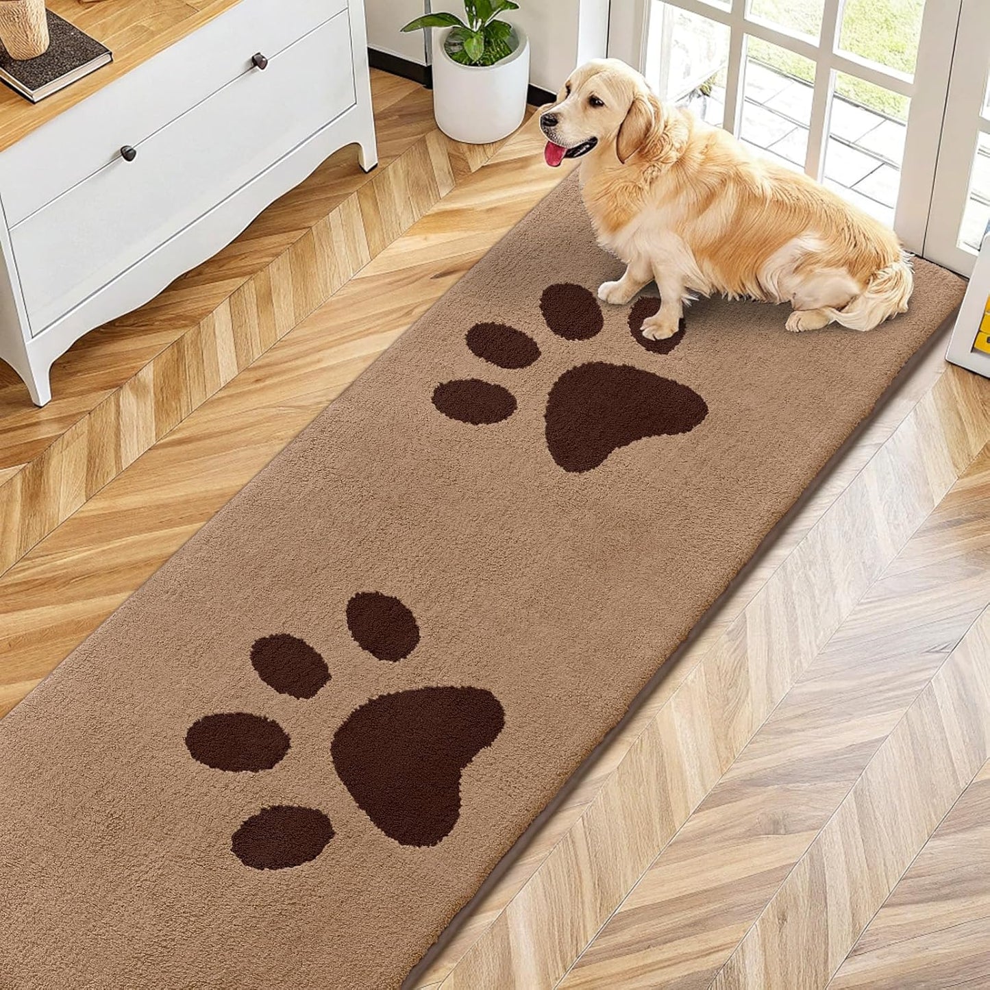 Smiry Dog Door Mat for Muddy Paws, Absorbs Moisture and Dirt, Low-Profile Entryway Mat with Non-Slip Backing, Entry Indoor Outdoor Doormat for Inside Floor (30x20 Inches, Grey, Striped)