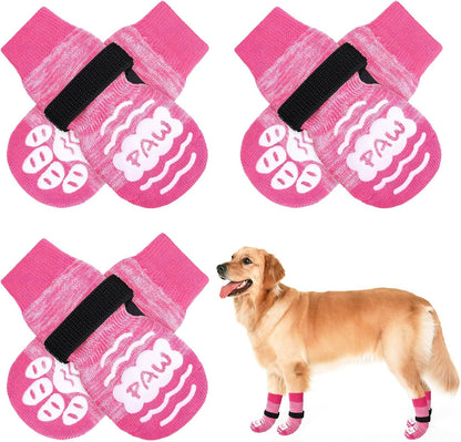 BEAUTYZOO Anti-Slip Dog Socks,Dog Shoes for Hot/Cold Pavement,Paw Protectors with Grips 3 Pairs for Puppy Small Medium Large Senior Old Dogs,Dog Socks to Prevent Licking and Hardwood Floor Protection