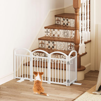 Snughome Short Dog Gate Indoor, 19.69" H Freestanding Small Dog Door Gates with Support Feet, Expands Up to 48" Wide Foldable Pet Gates for Doorway, 4 Panel Folding Pet Door Pet Fence for Puppy, White