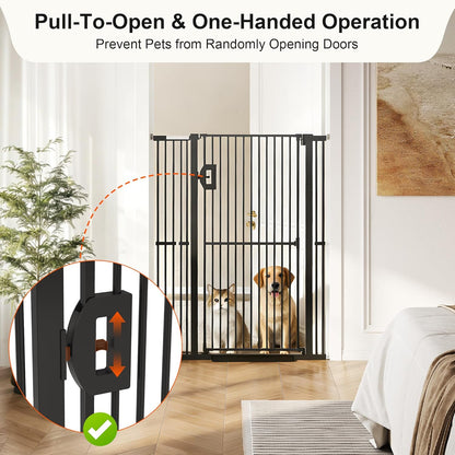 Jekriuet 57" Extra Tall Pet Gate, Auto Close Dog Door Pressure Mounted No Drilling for Doorways, Hallways, Stairs, Expandable 27.5"-38.5" Wide, Narrow 1.18" Spacing for Small Dogs & Puppies, Black