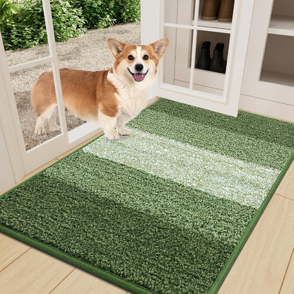 Smiry Dog Door Mat for Muddy Paws, Absorbs Moisture and Dirt, Low-Profile Entryway Mat with Non-Slip Backing, Entry Indoor Outdoor Doormat for Inside Floor (30x20 Inches, Grey, Striped)
