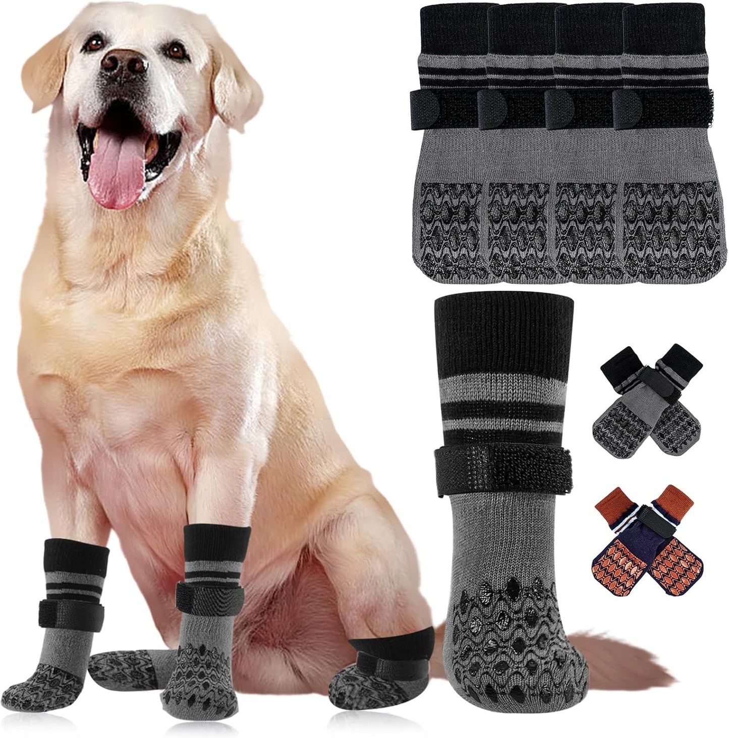 Kuoser Non Slip Dog Socks for Hardwood Floors, 4Pack Anti-Slip Dog Grippy Socks to Prevent Licking Paws, Dogs Booties Paw Protectors with Double-Sided Traction for Small Medium Large Senior Dogs, XS