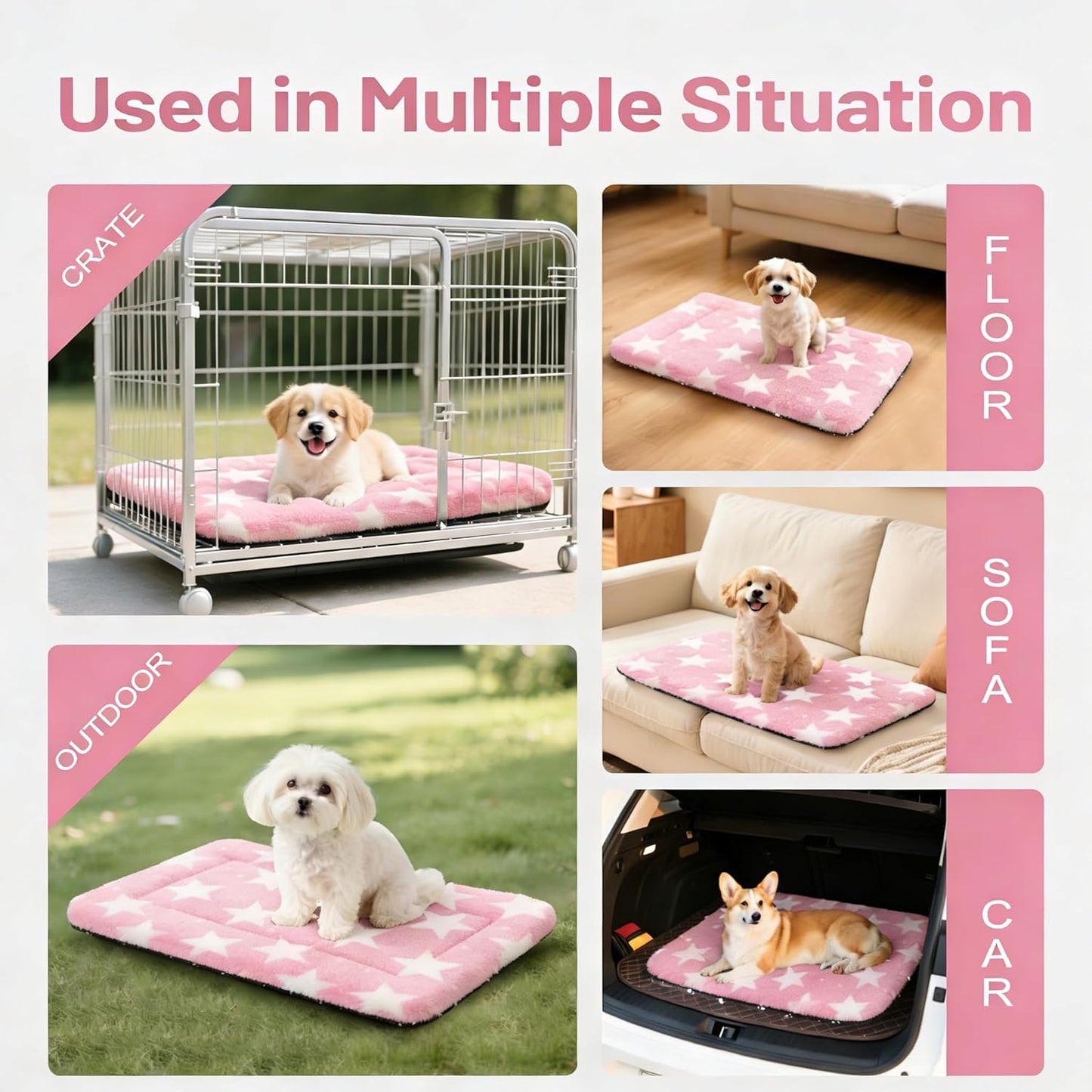 Dog Bed Mat, Reversible Crate Pad & Cute Dog Bed - Machine Washable Kennel Mat with Ultra Soft for Small Dogs (Cool/Warm), 24" x 18", Grey&Star