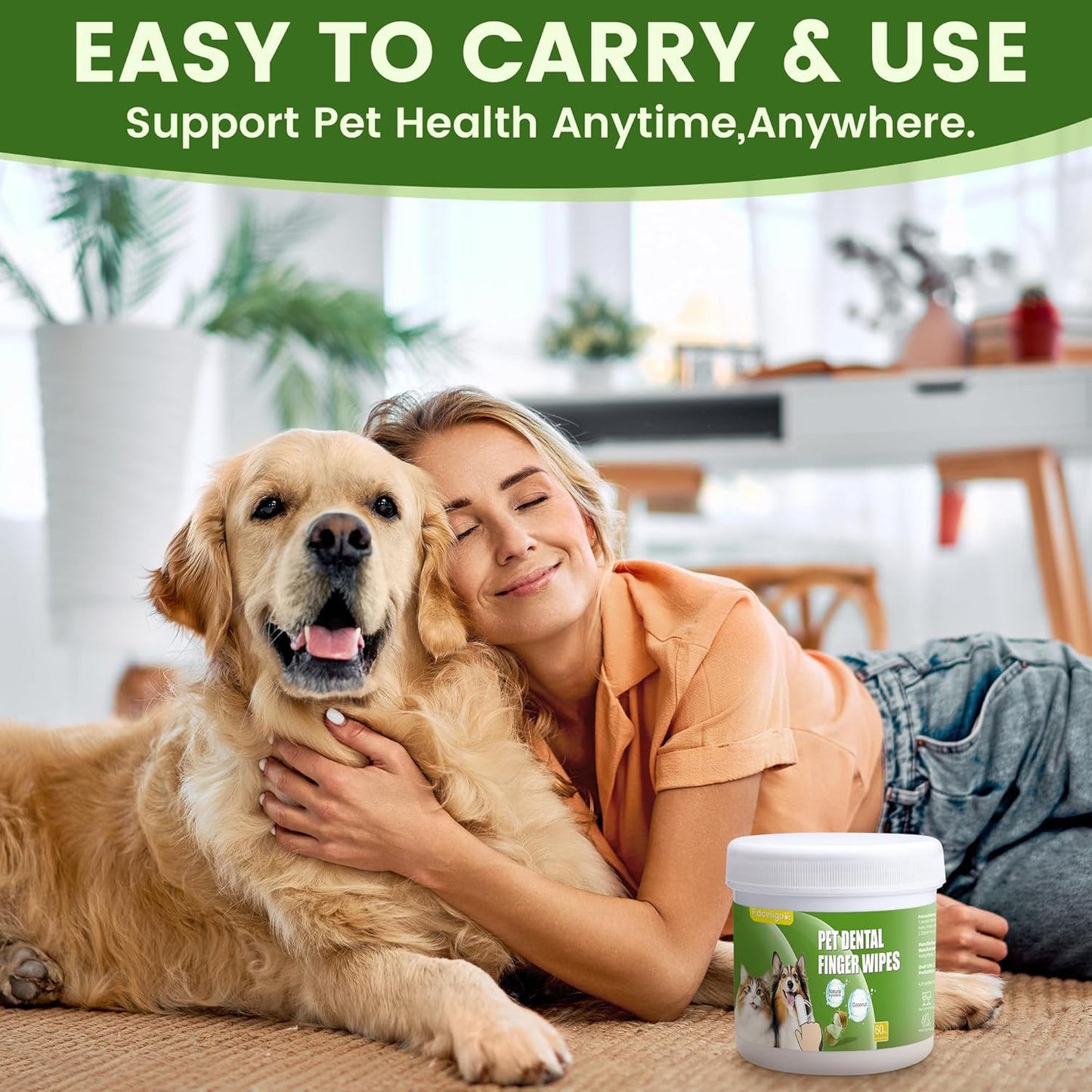 Dog Dental Care Wipes - Pet Teeth Cleaning Wipes for Dogs & Cats - Reduces Plaque, Freshens Breath Dog Dental Care Solution Pet Finger Wipes(60 PCS, Unscented)