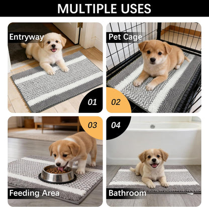 Dog Door Mat for Muddy Paws - Absorbent Quick-Dry Non-Slip Washable Chenille Pet Rug, Indoor Entryway Mat for Front Door & Crate (Brown, 24" L*16" W)
