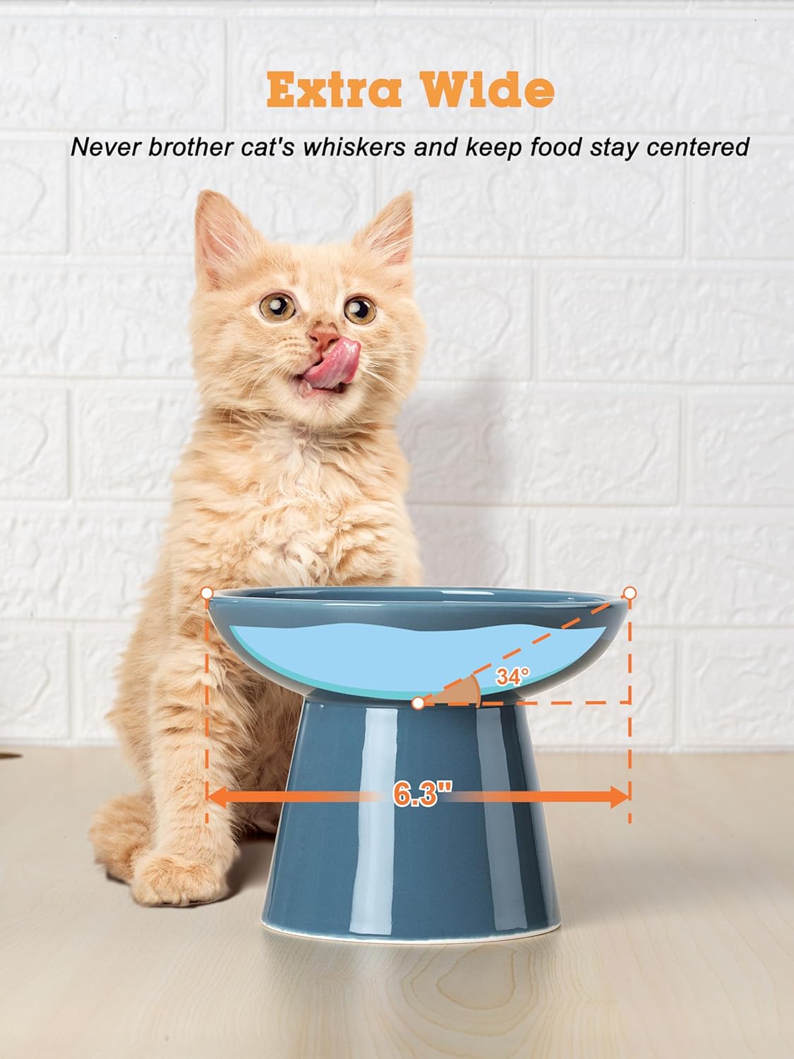 LoeJan Elevated Cat Food and Water Bowls Set, Extra Wide and Raised Ceramic Bowls, Anti-Vomit Whisker-Free Pressure Cat Feeder for Kittens to Adult Cats and Small Dogs (White, Water Bowl)