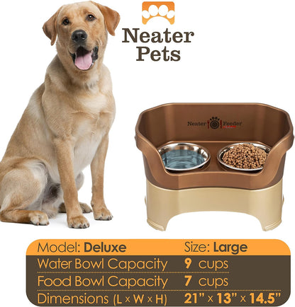 Neater Pet Brands Neater Feeder Deluxe Mess Proof Dog Bowls Elevated for Large Dogs Over 40 lbs, Made in USA, No Spill Raised Dog Food Bowl Stand Feeding Station, Food and Water Bowl Set, Black