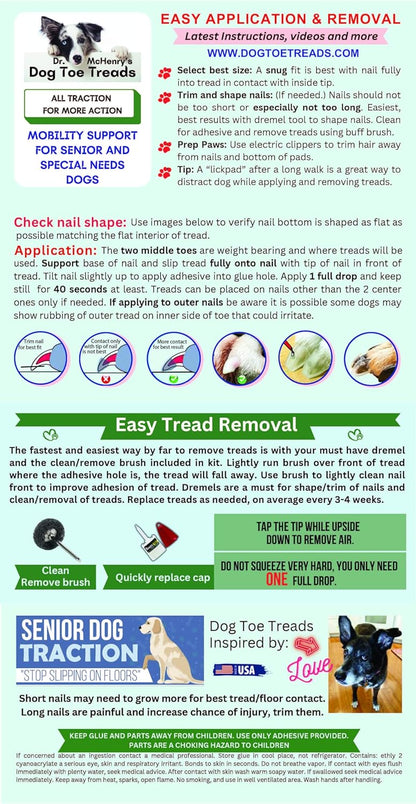Dr. McHenry's Dog Toe Treads, Set of 24, Adhesive, Cleaning Brush, Increased Traction, Dog Mobility Support, X-Large Kit- Weight: 60-150 lbs. 1.6 oz.