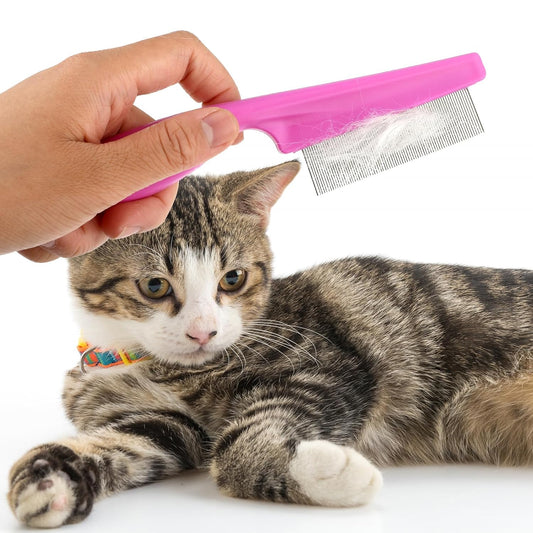 TIESOME Pet Hair Comb Tear Stain Removal,2 Pack Multifunctional Pets Grooming Comb Kit 2 in 1 Dog Combs Stainless Grooming Massage Dual-Sided Comb for Knots Crust Floating Hair Tangle Fleas(Pink)
