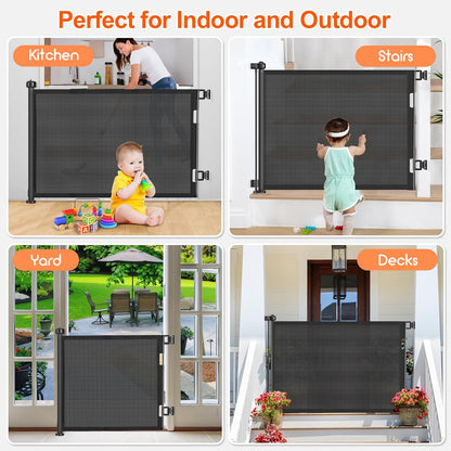 Upgrade 120 inch Retractable Baby Gates, EZIGO Extra Wide Baby Gate for Large Opening Extra Long Mesh Gate for Kids or Pet Dog Gate Child Safety Gate for Stairs Hallways Doorway Indoor Outdoor, Gray