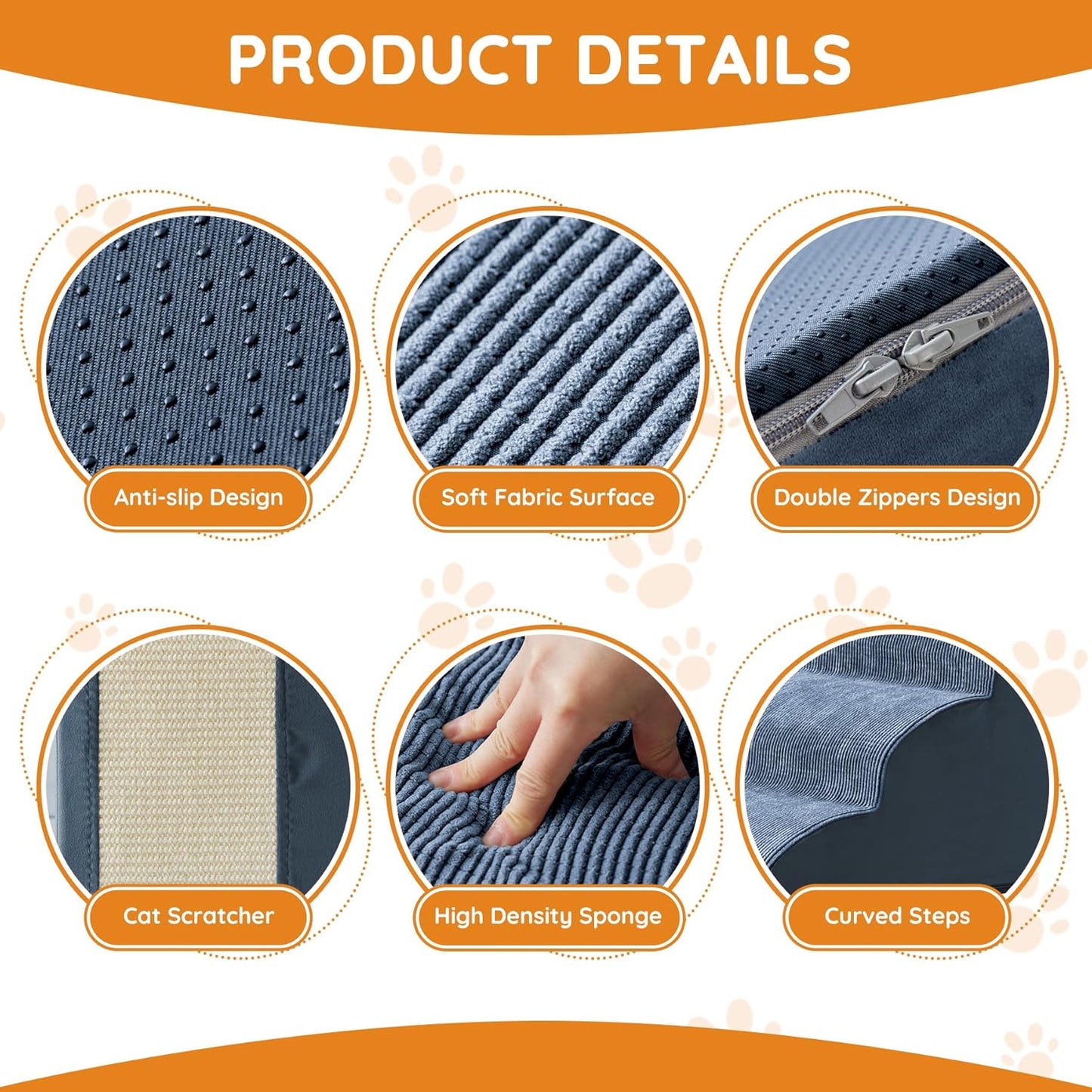 Dogs Steps for Bed, Dog Stairs for Small Dogs, 2-Step Dog Ramp for Bed, Couch, Sofa, and Chairs, Non-Slip Bottom Design, Cat Scratching, High Density Foam Portable Pet Step, Indoor, Grey