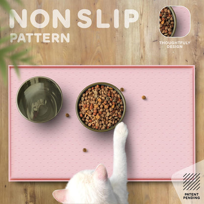 Dog Food Mat - Raised Edges Dogs Mat for Food and Water Prevent Spill, Waterproof Cat Food Mats Protect Floors, Easy Clean Dog Bowl Mats for Food and Water, Silicone Pet Feeding Placemats