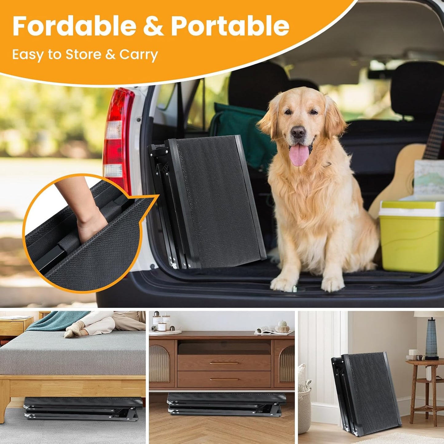 Dog Ramp for Car, 71''x 17'' Pet Ramp for Large Dogs with Anti-Slip Surface, Extra Long Dog Ramps Up to 250LBS for Truck SUV Van Stairs, Folding Car Ramp for Dogs to Get on Bed Couch