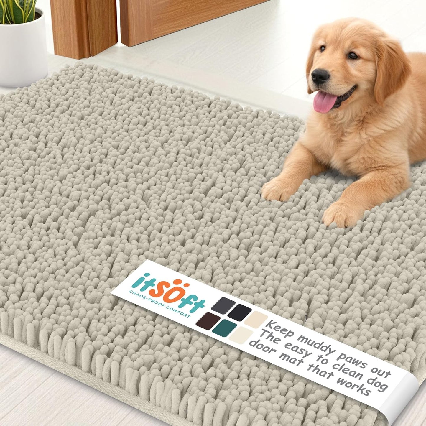 Dog Rugs for Muddy Paws 22x14 | Cleaner Mud Free Floors | Muddy Dogs Mats for Indoor, Dog Mat for Muddy Paws Door Mat Washable, Absorbent Chenille Mud Rug Paw Matt w/ Non Slip Backing, Charcoal Grey