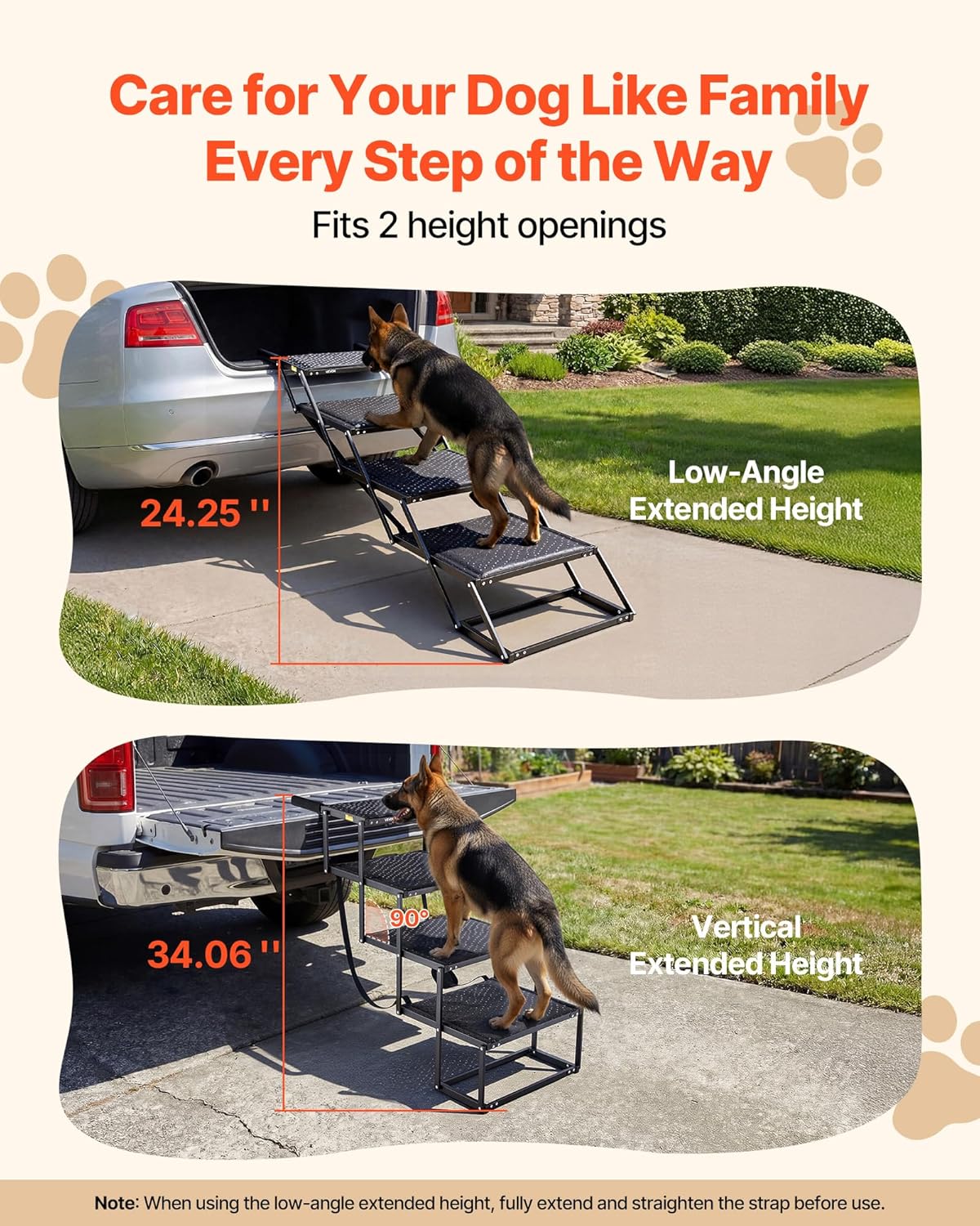 VEVOR Dog Stairs for Car, 4 Steps Extra Wide Foldable Dog Ramp for Large Dogs with Non-Slip Rug Surface, Portable Lightweight Pet Ladder for Car, SUV, Truck, High Beds, Sofas, Support up to 200 lbs