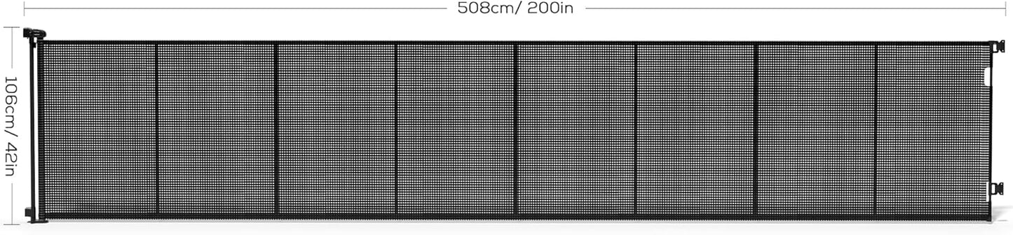 Retractable Baby Gate for Stairs, 42" Tall X 200" Wide Mesh Dog Gate Indoor, Child Gate for Doorways, Hallways, Deck, Indoor Outdoor Pet Baby Safety Essentials for Home, Black