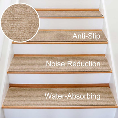 Extra Wide Non Slip Stair Treads for Wooden Steps – 15 Pack 9" x36'' Extra Wide Carpet Runners with Reusable Adhesive, Step Pads for Dogs, Kids, Seniors, Machine Washable – Geige