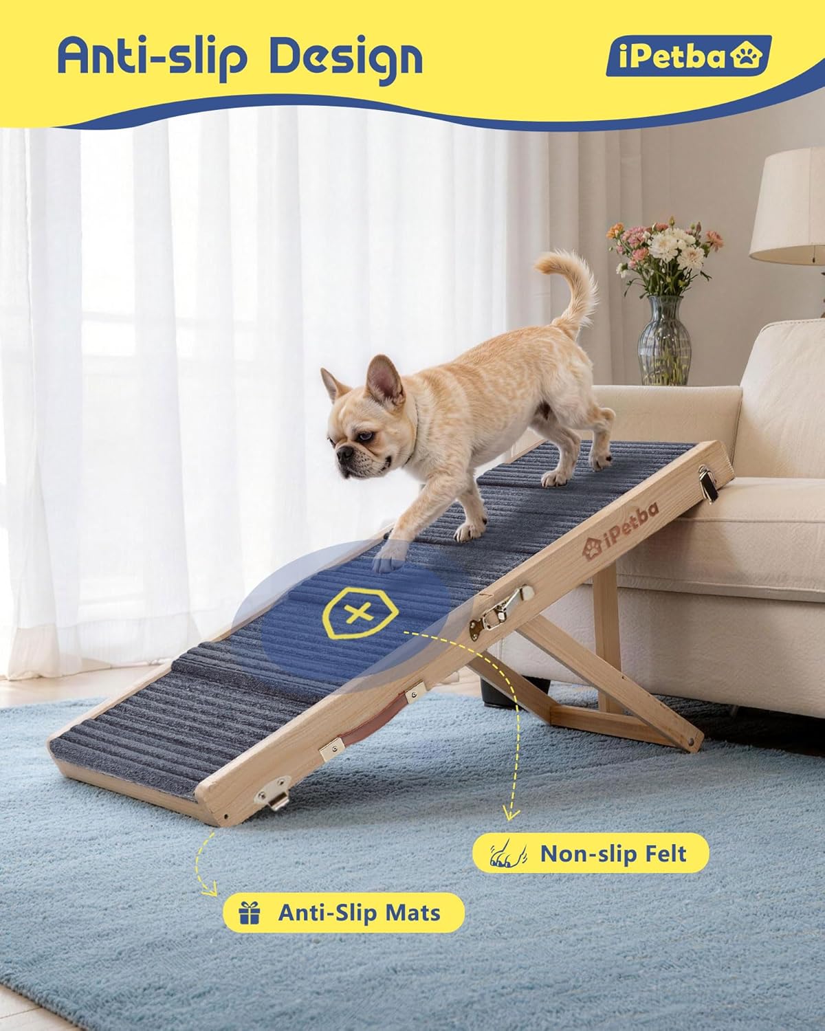 Dog Ramp for Couch - Joint & Spine Support for Small Dogs, 18" Adjustable Height, Anti-Slip & Foldable, Up to 35 lbs