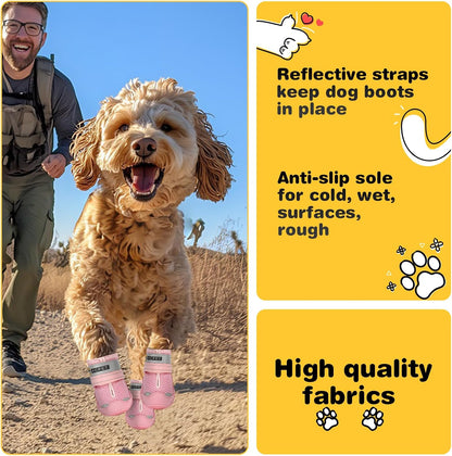 Hcpet Dog Shoes for Dogs, Dog Booties for Dogs, Anti-Slip Dog Boots & Paw Protectors for Hot Pavement Winter Snow Hiking with Reflective Straps Khaki Size 6, 4PCS