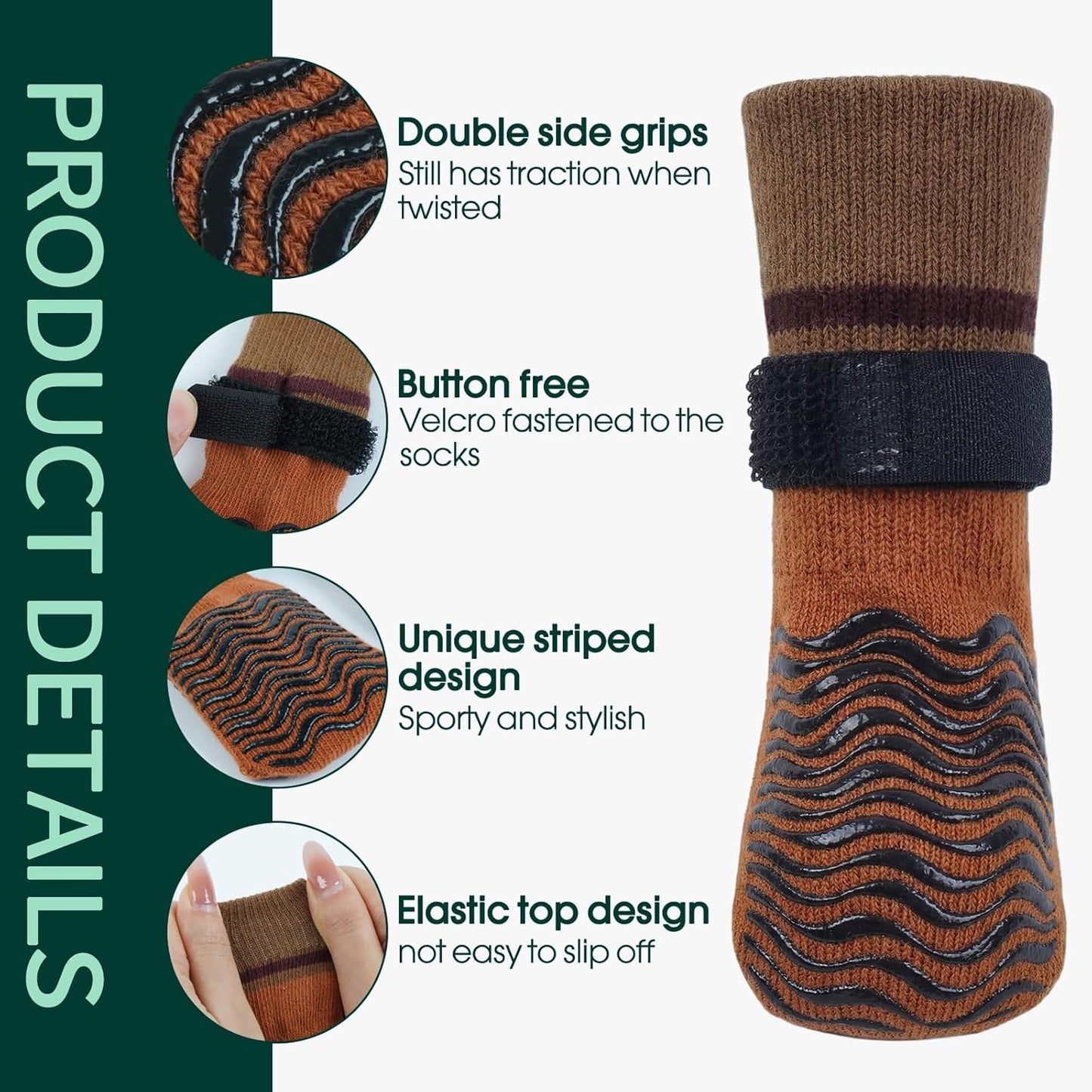 Kuoser Non Slip Dog Socks for Hardwood Floors, Dog Grippy Socks with Double-Sided Traction, Anti Slip Dogs Booties Paw Protectors to Prevent Licking Paws for Small Medium Large Senior Dogs, 4 Pack-M