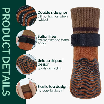 Kuoser Non Slip Dog Socks for Hardwood Floors, Dog Grippy Socks with Double-Sided Traction, Anti Slip Dogs Booties Paw Protectors to Prevent Licking Paws for Small Medium Large Senior Dogs, 4 Pack-M