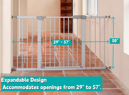 44.72"-46.89" Baby and Pet Safety Gate, 30" Tall Metal Walk-Thru Gate for Doorways & Stairs, Easy One-Hand Open, Dual Lock, Extensions & Wall Mounts Included (Brown, 29"-46" W x 30.5“H)