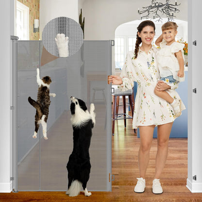 Reinforced 55" Extra Tall Pet Gate for Doorway - No Jumping Over, 55" Wide Retractable Baby Gates with Support Rods - No Crawling Under, Climb Proof Cat Gate for Stairs Tall Retractable Dog Gate/Black