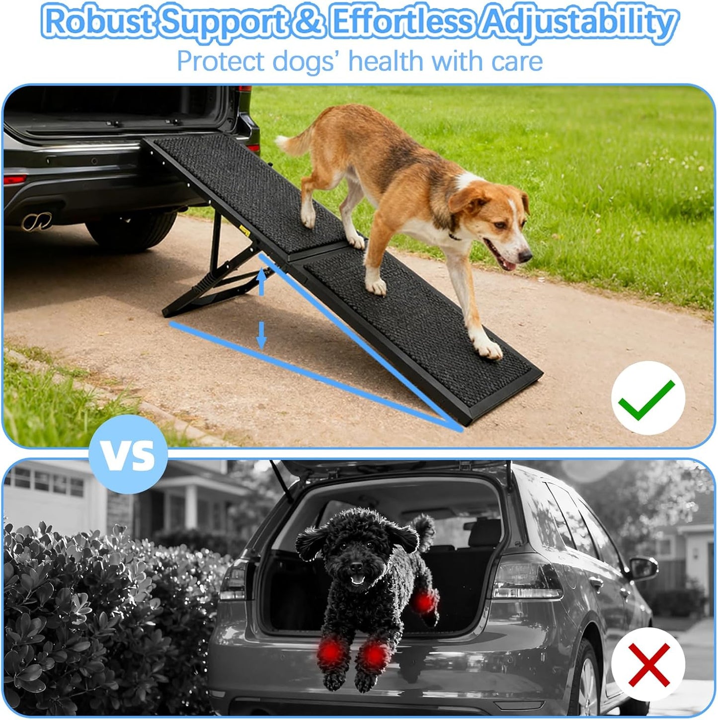 Dog Ramp for Car,33.2"x 12.8" Dog Stairs for Large Dogs with Anti-Slip Surface,Large Folding Pet Stairs for SUV,Truck with Adjustable Height,Outdoor Portable Wide Dog Steps up to 88LBS