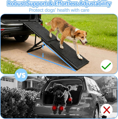 Dog Ramp for Car,33.2"x 12.8" Dog Stairs for Large Dogs with Anti-Slip Surface,Large Folding Pet Stairs for SUV,Truck with Adjustable Height,Outdoor Portable Wide Dog Steps up to 88LBS