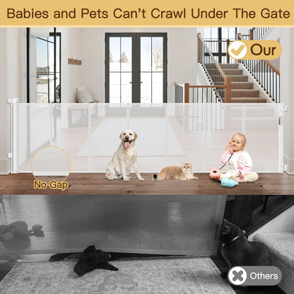 Reinforced 80 Inch Retractable Baby Gate Extra Wide Baby Gate for Wide Openings, Indoor/Outdoor Retractable Dog Gate for Doorway, Mesh Dog Gate Indoor Prevent Babies/Pets from Crawling Under, Black
