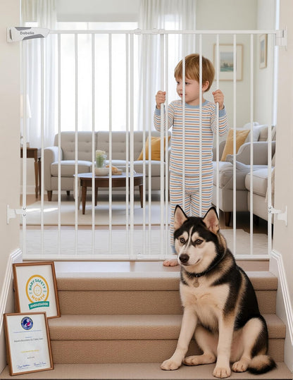 Babelio Baby Gate for Stairs, Kitchen & Doorways, 26-43" W 28" H No Bottom Bar| Easy Installation| One-Handed Operation| Auto-Close| Hardware Mount (Drill Needed) Safety Dog/Pet Gate Indoor (White)