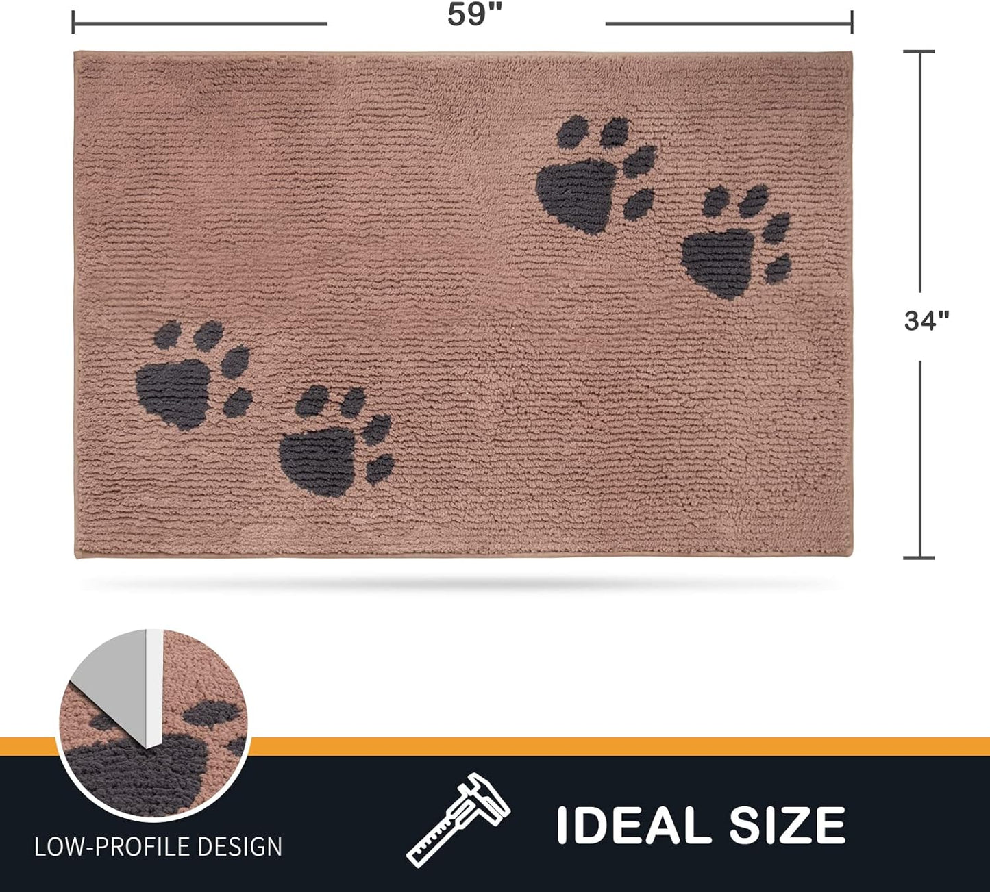 PURRUGS Dirt Trapping Door Mat 20" x 31.5", Non-Skid/Slip Machine Washable Microfiber Entrance Rug, Shoes Scraper, Dog Doormat, Super Absorbent Floor Mat for Muddy Wet Shoes and Paws, Grey