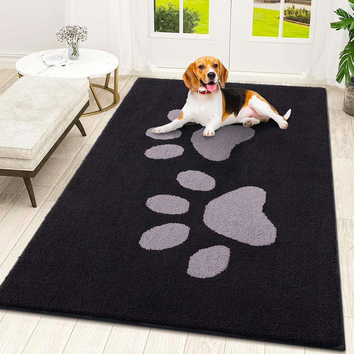 Smiry Dog Door Mat for Muddy Paws, Absorbs Moisture and Dirt, Low-Profile Entryway Mat with Non-Slip Backing, Entry Indoor Outdoor Doormat for Inside Floor (30x20 Inches, Grey, Striped)